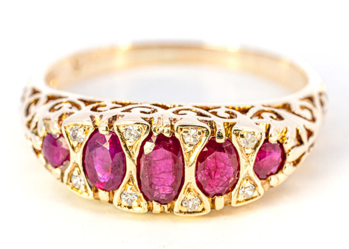 9ct Yellow Gold Ruby & Diamond Ring