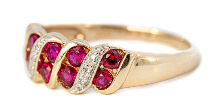 9ct Yellow Gold Synthetic Ruby & Diamond Ring