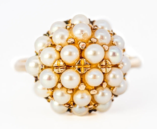 9ct Yellow Gold 26 Cultured Pearl Cluster Ring