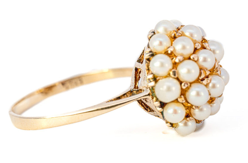 9ct Yellow Gold 26 Cultured Pearl Cluster Ring