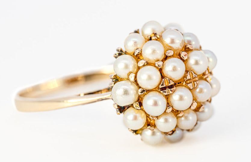 9ct Yellow Gold 26 Cultured Pearl Cluster Ring