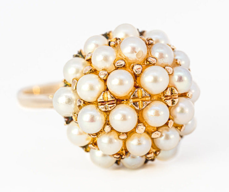 9ct Yellow Gold 26 Cultured Pearl Cluster Ring