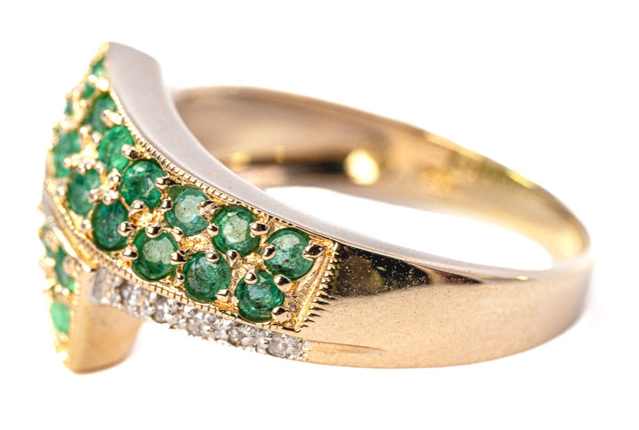9ct Yellow Gold Natural Emerald & Diamond Ring