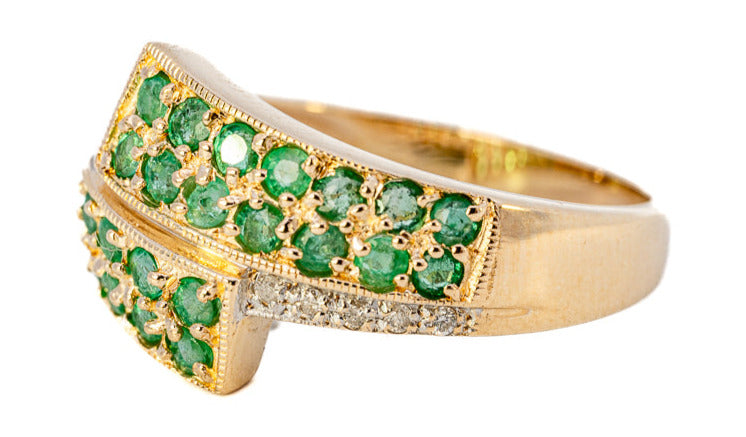 9ct Yellow Gold Natural Emerald & Diamond Ring