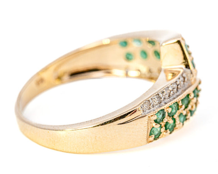 9ct Yellow Gold Natural Emerald & Diamond Ring