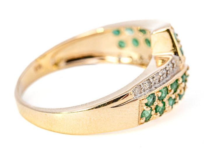 9ct Yellow Gold Natural Emerald & Diamond Ring