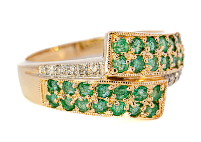 9ct Yellow Gold Natural Emerald & Diamond Ring