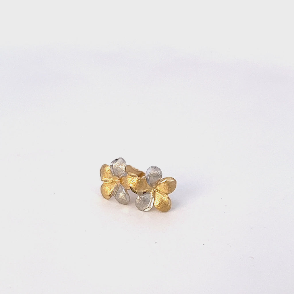 9ct Yellow and White Gold Flower-shaped Stud Earrings