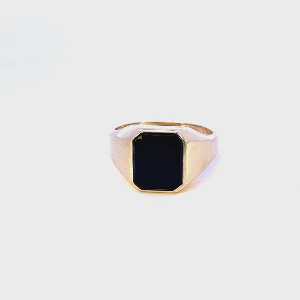 Men's 9ct Yellow Gold Single Stone Onyx Ring