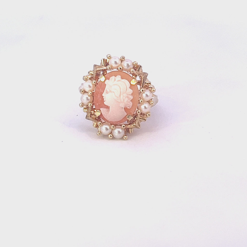 14ct Yellow Gold Shell Cameo & Cultured Pearl Ring