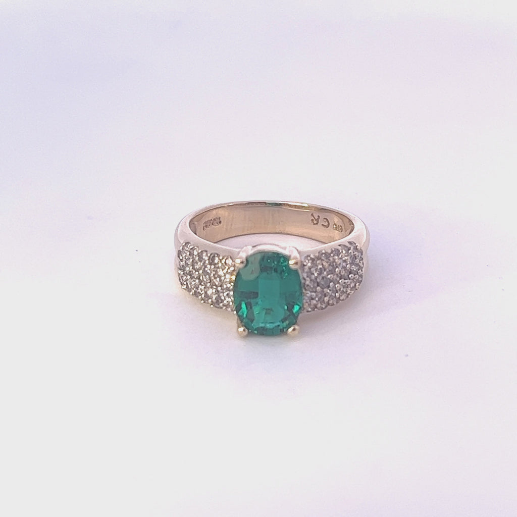 9ct Yellow Gold Synthetic Emerald & Diamond Ring