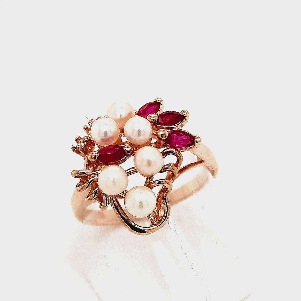 Pearl & Ruby Yellow Gold Dress Ring