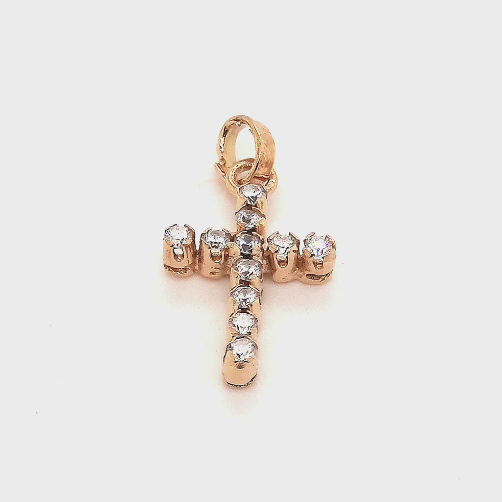 Cubic Zirconia & Yellow Gold Cross Pendant