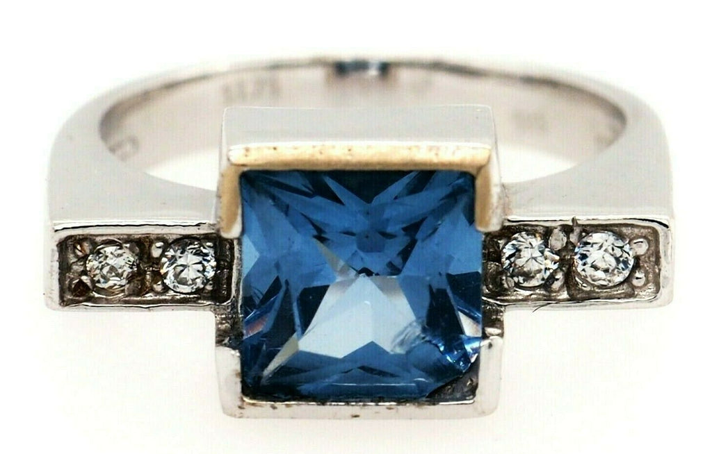 Blue Spinel & Cubic Zirconia 14ct White Gold Dress Ring