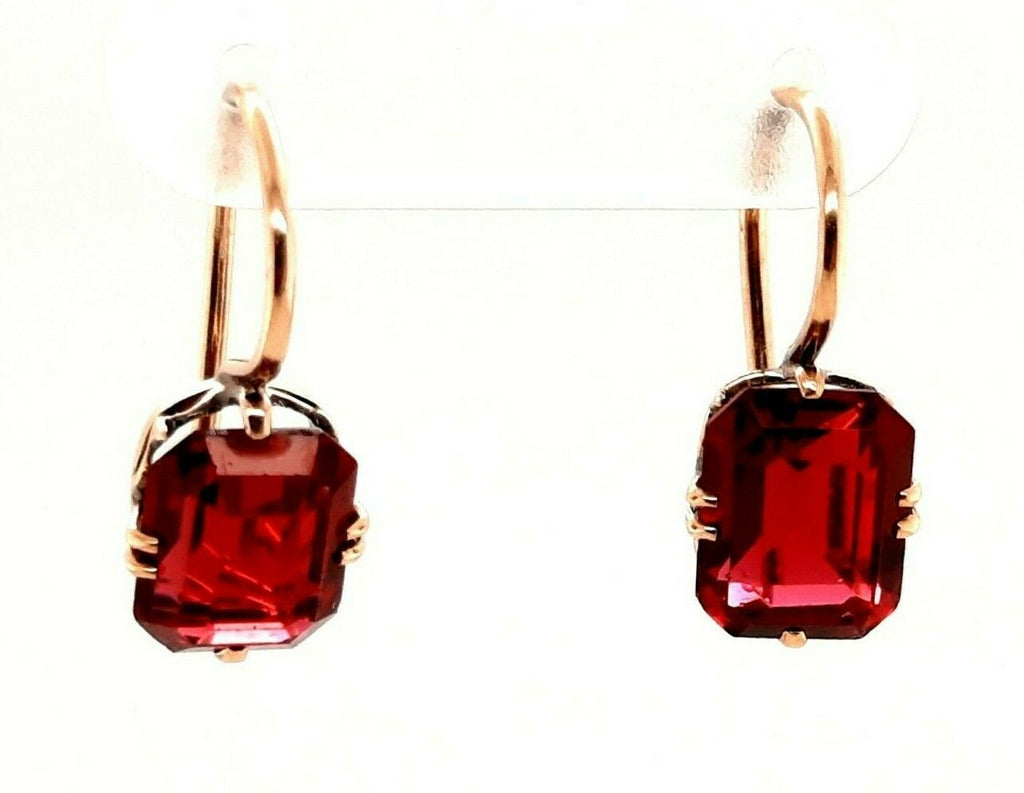18ct Yellow Gold Red Glass Earrings