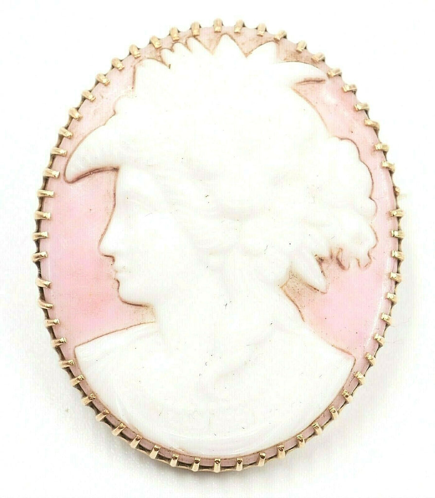 9ct Yellow Gold Pink & White Agate Cameo Brooch