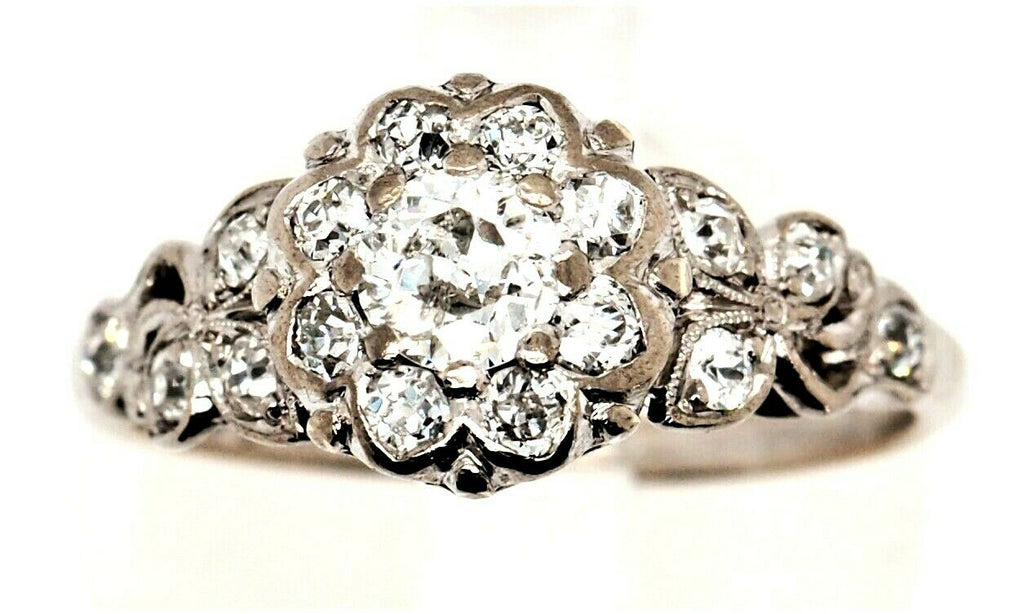 Diamond 18ct White Gold Cluster Ring - c.1950s