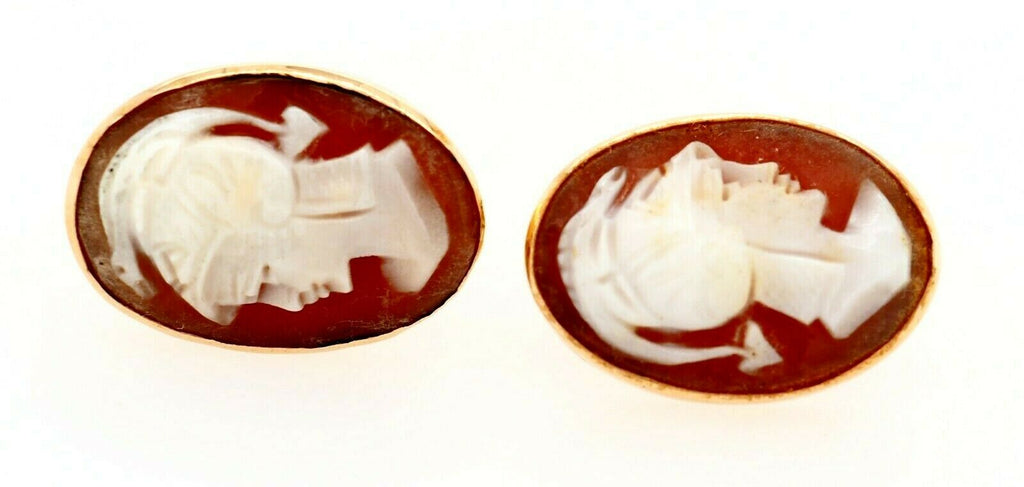 18ct Yellow Gold Shell Cameo Cufflinks Featuring a Carved Centurion Head
