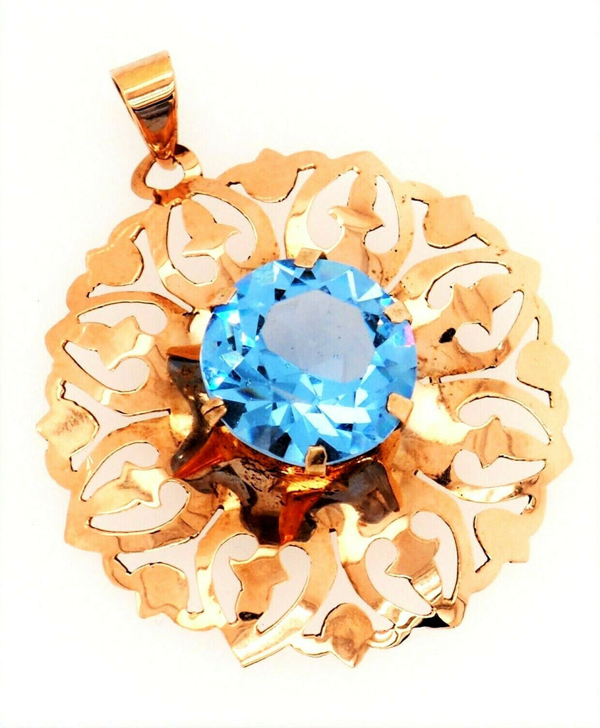 9ct Yellow Gold Blue Paste Vintage Pendant