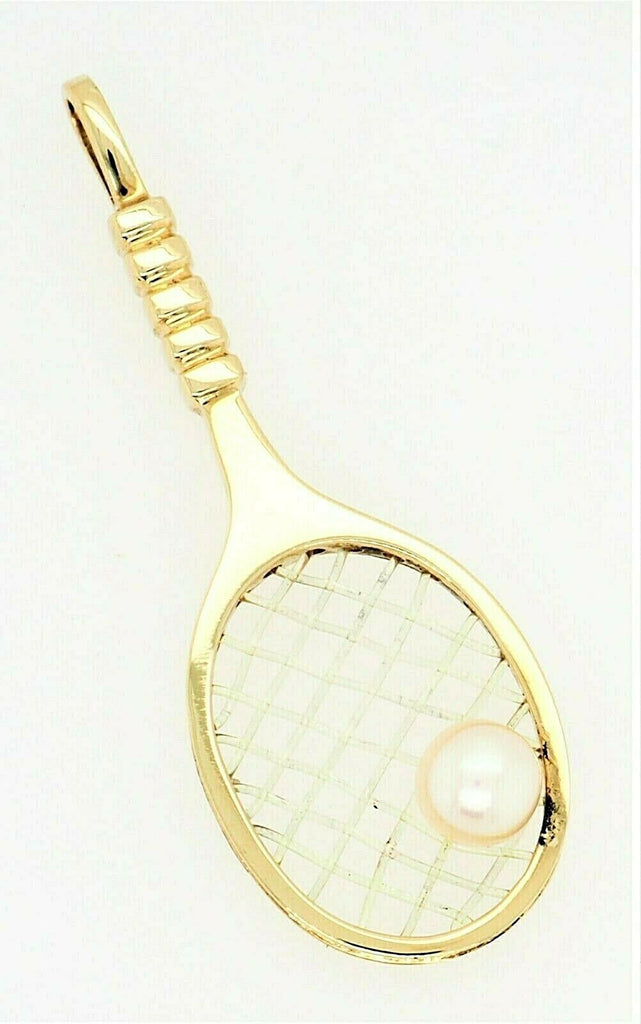 Pearl & 9ct Yellow Gold Tennis Racquet Pendant