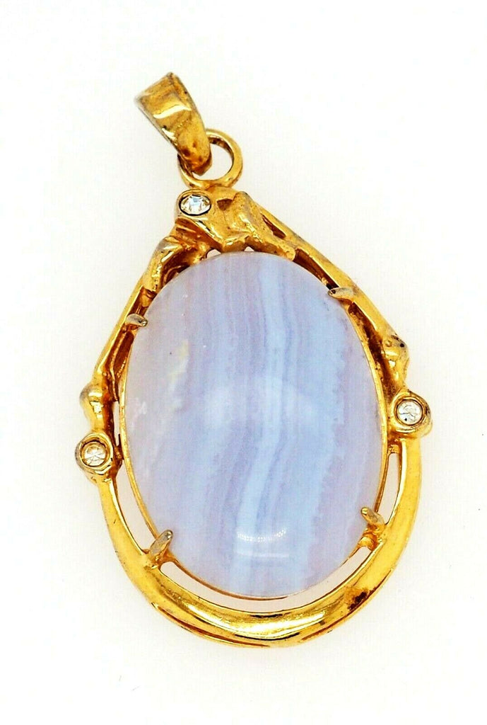 18ct Yellow Gold Blue Lace Agate & Spinel Pendant