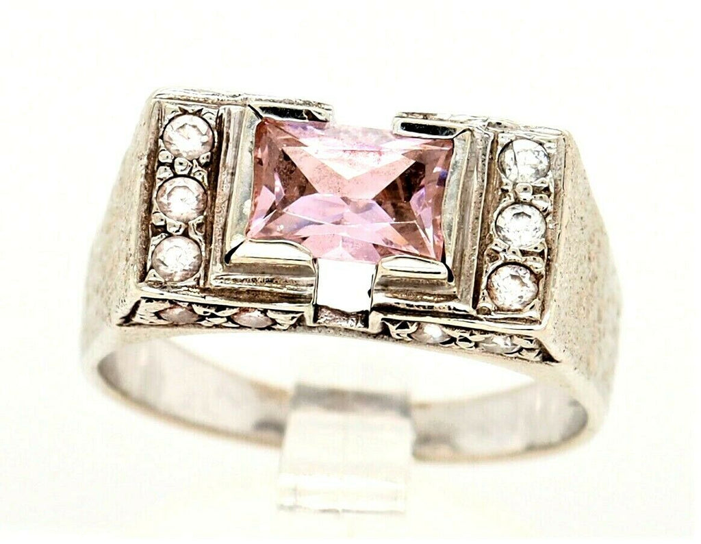 9ct White Gold Pink & White Cubic Zirconia Ring