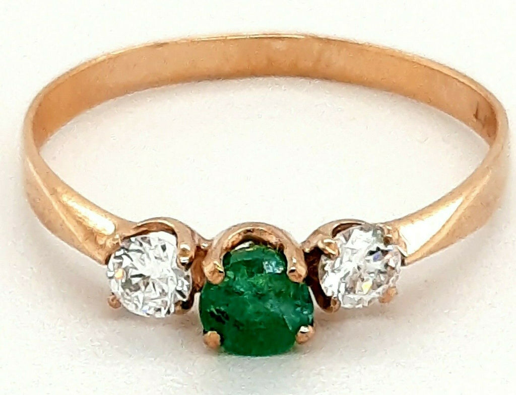 Emerald & Cubic Zirconia 9ct Yellow Gold Ring