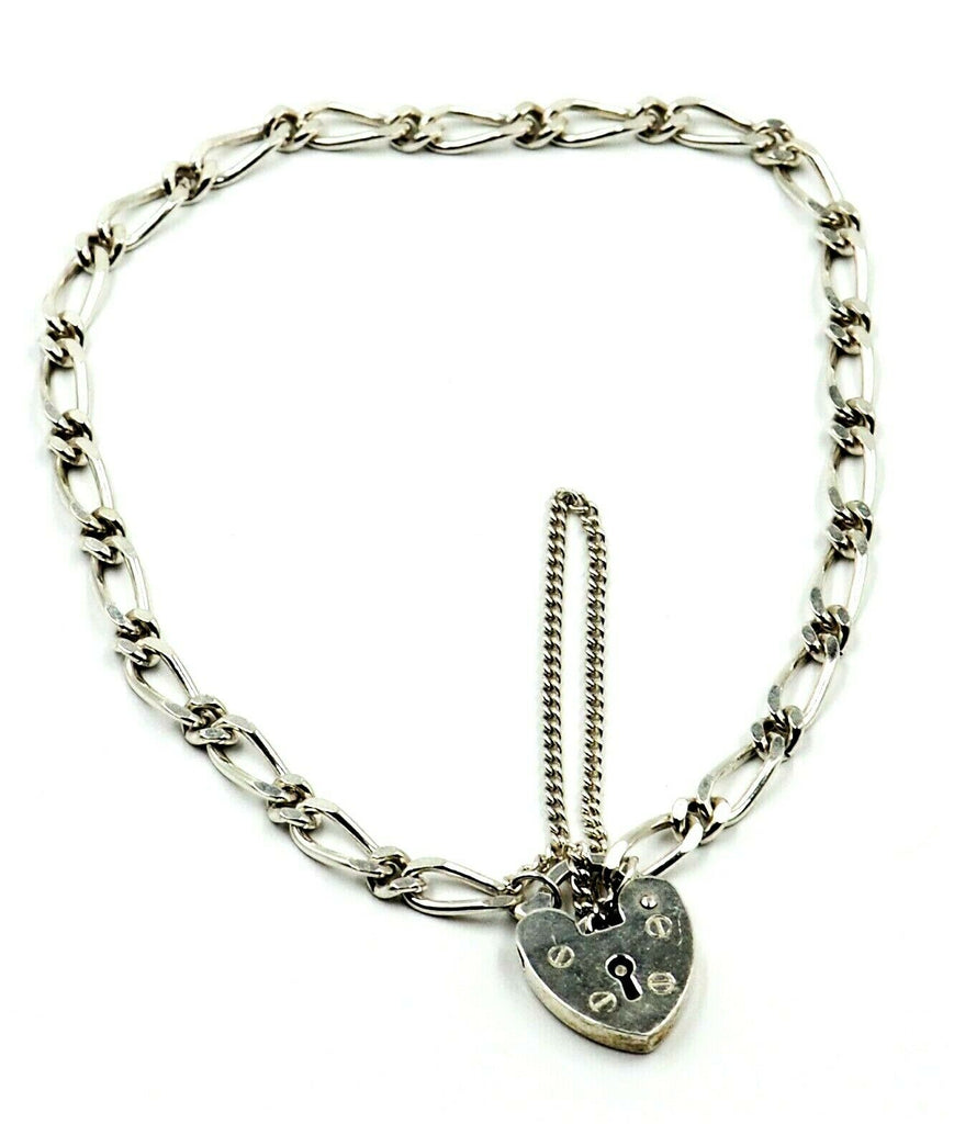 925 Sterling Silver Chain Bracelet with Heart Padlock 