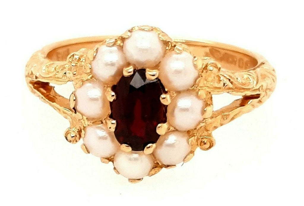 18ct Yellow Gold Ruby & Seed Pearl Dress Ring 