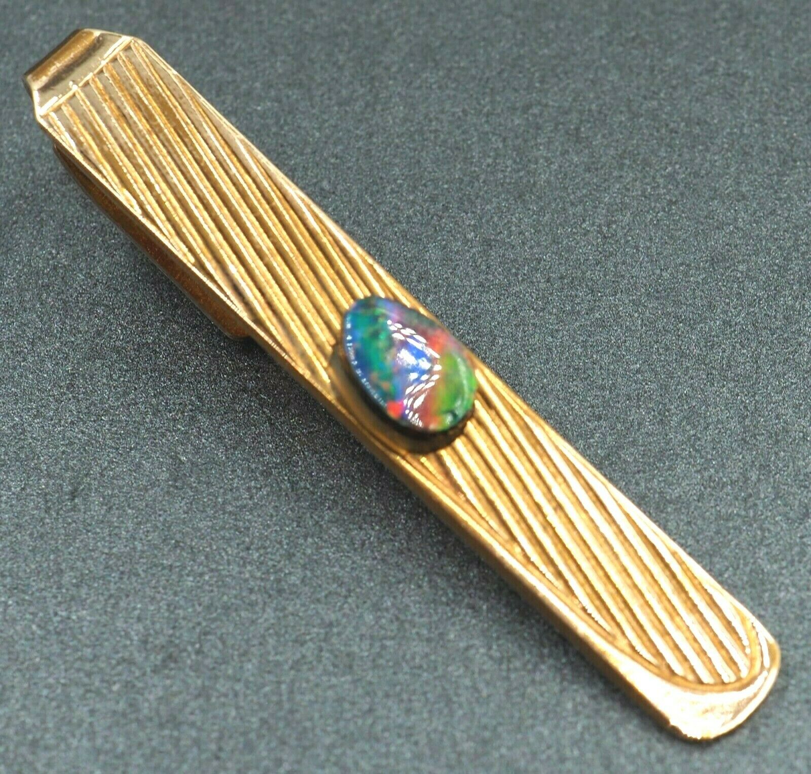 Vintage Opal Tie/Scarf Clip Rolled Gold Fine Jewellery Blue, Red Green Flash