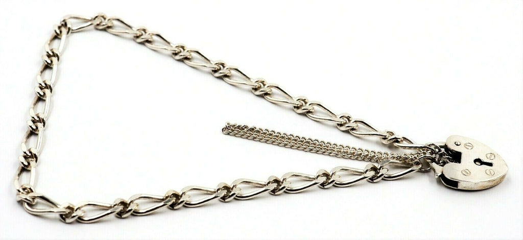 925 Sterling Silver Chain Bracelet with Heart Padlock 