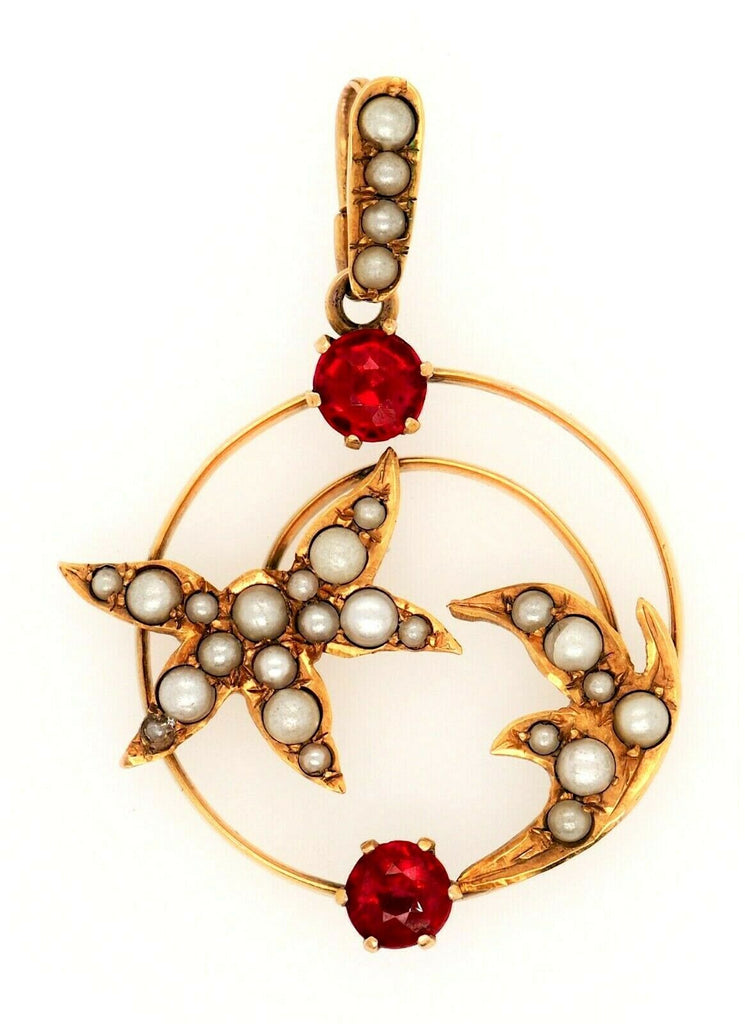 9ct Yellow Gold Pearl & Garnet Pendant