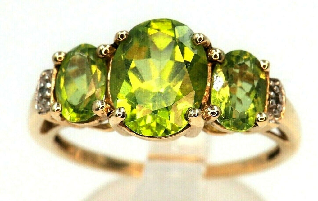 Peridot & Diamond 9ct Yellow Gold Ring