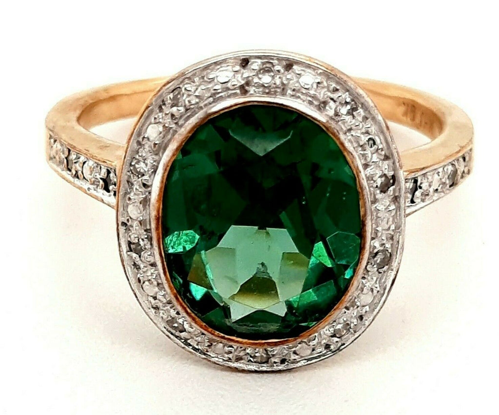 Green Paste & Diamond 9ct Yellow Gold Dress Ring