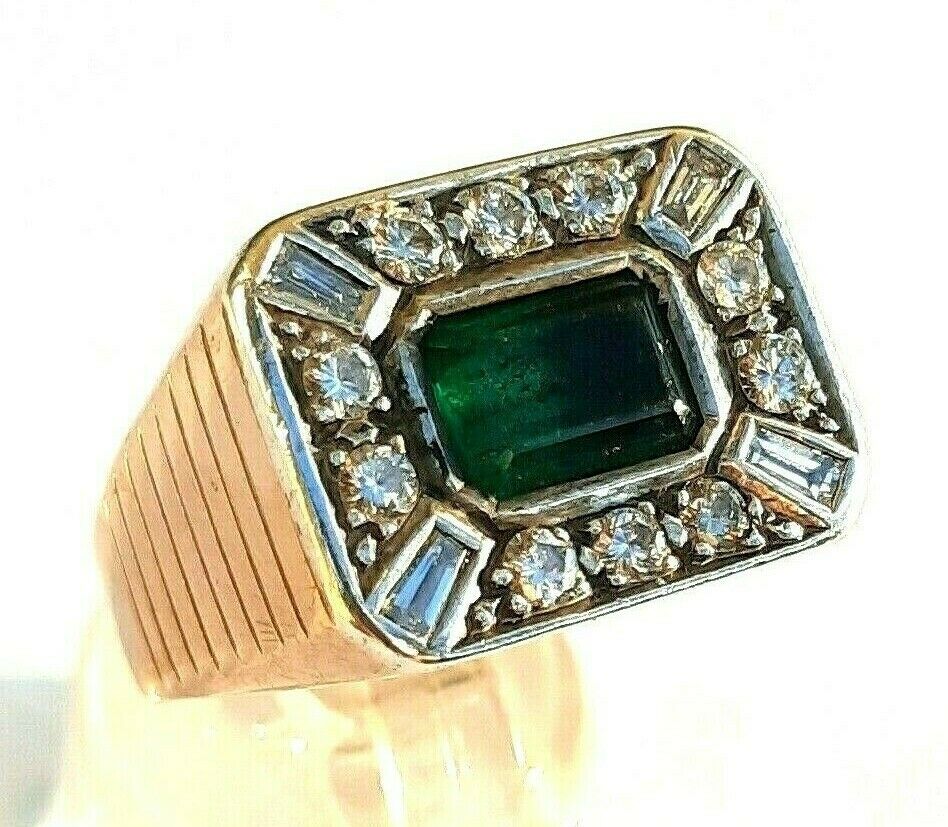 14ct Yellow Gold & Silver Emerald & Diamond Dress Ring