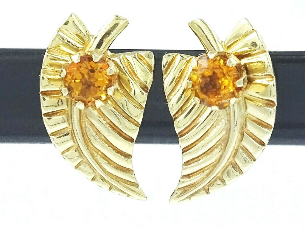 Citrine 9ct Yellow Gold Leaf Earrings