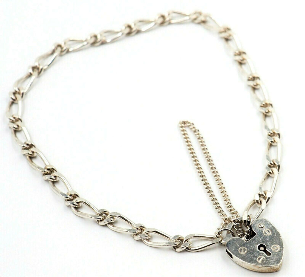 925 Sterling Silver Chain Bracelet with Heart Padlock 