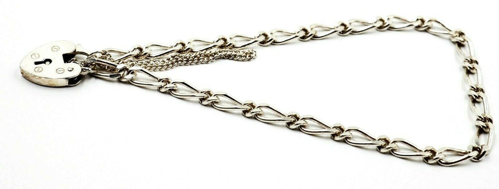 925 Sterling Silver Chain Bracelet with Heart Padlock 