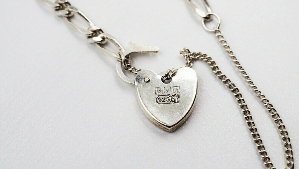 925 Sterling Silver Chain Bracelet with Heart Padlock 