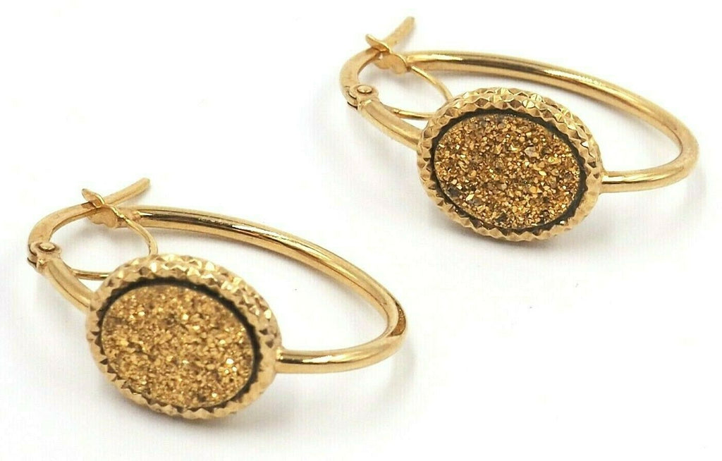 14ct Yellow Gold Hematite Hoop Earrings