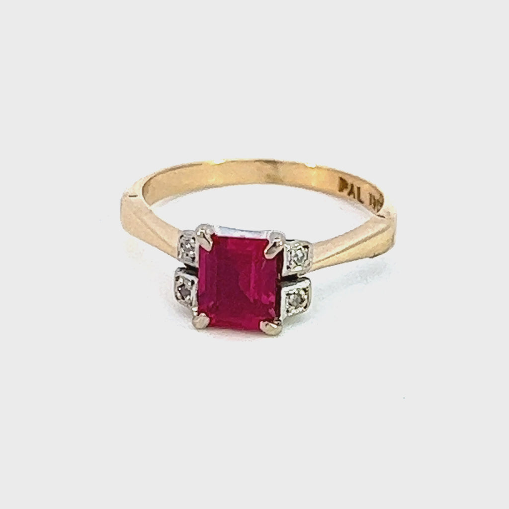 Pink Sapphire & Diamond 18ct Yellow Gold & Palladium Ring