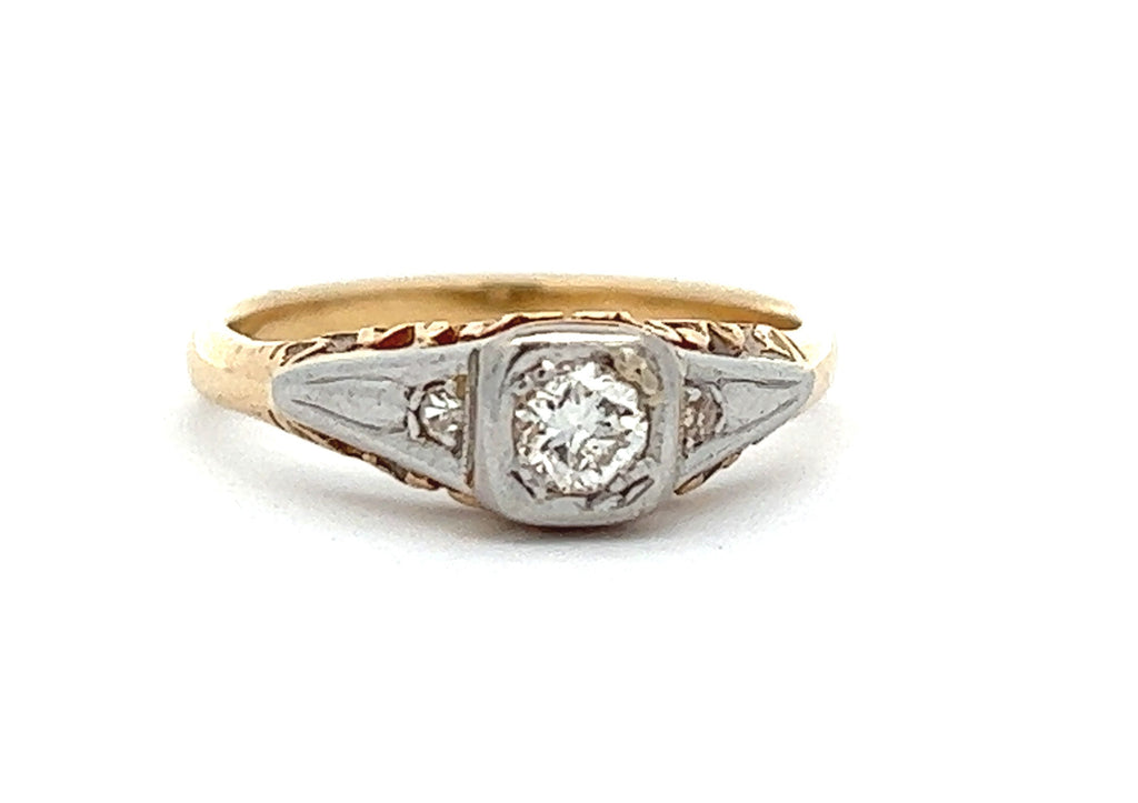 Diamond 18ct Yellow & White Gold Vintage Ring