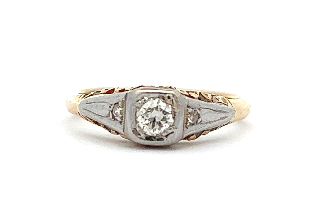 Diamond 18ct Yellow & White Gold Vintage Ring