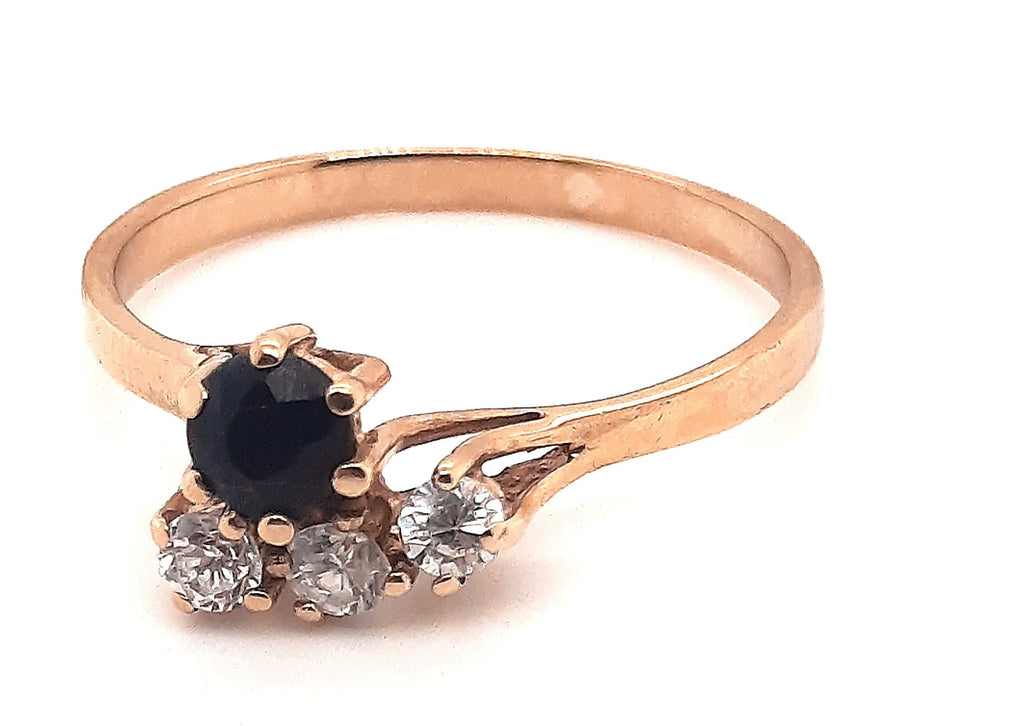 9ct Yellow Gold Sapphire & Cubic Zirconia Ring