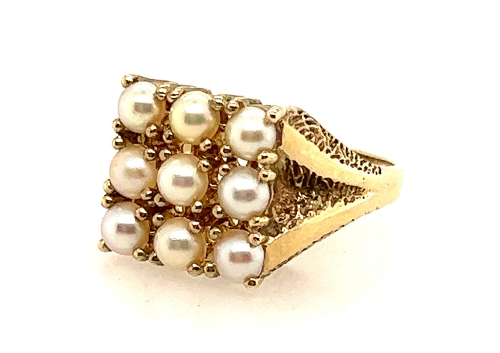 Pearl & 9ct Yellow Gold Dress Ring Hallmarked London Circa 1973