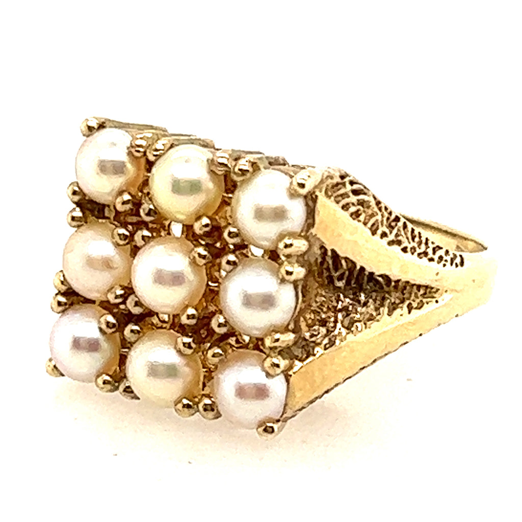 Pearl & 9ct Yellow Gold Dress Ring Hallmarked London Circa 1973