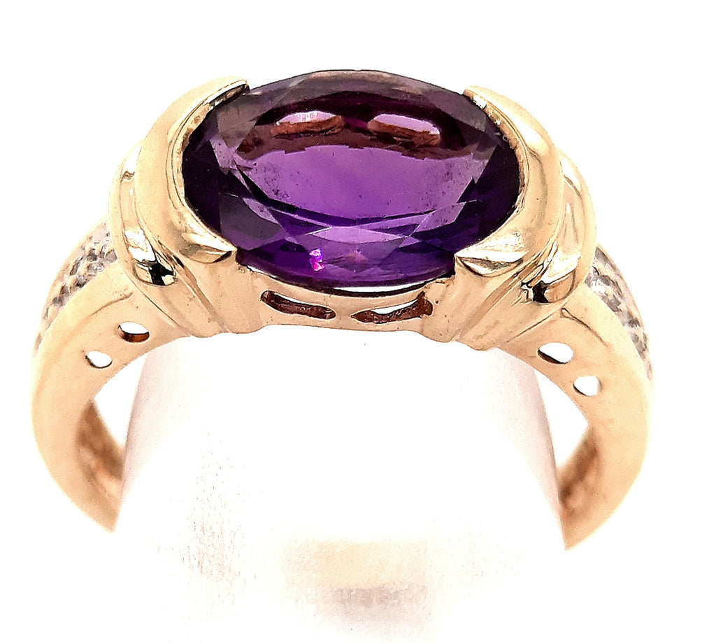 Amethyst & Diamond Yellow Gold Dress Ring