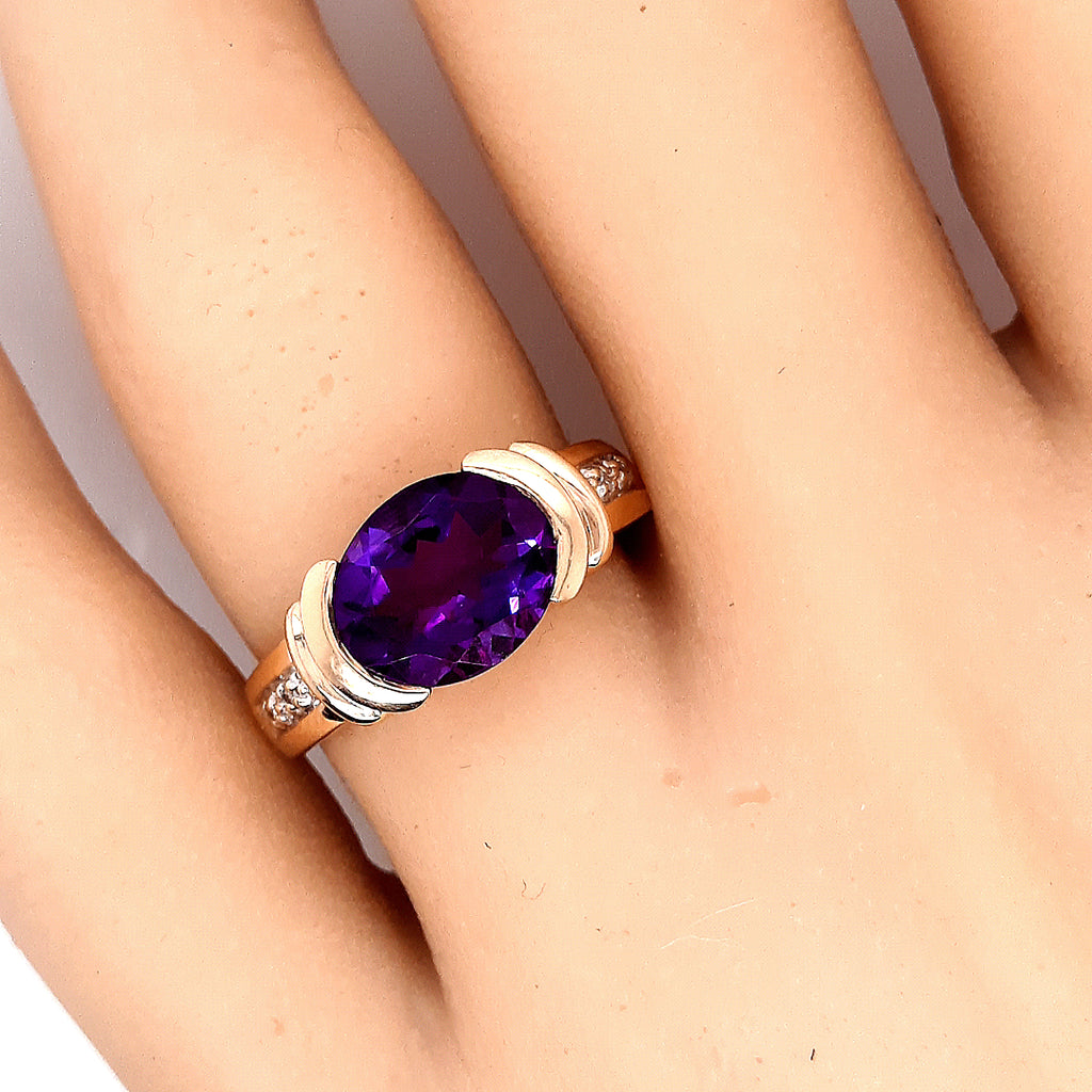 Amethyst & Diamond Yellow Gold Dress Ring