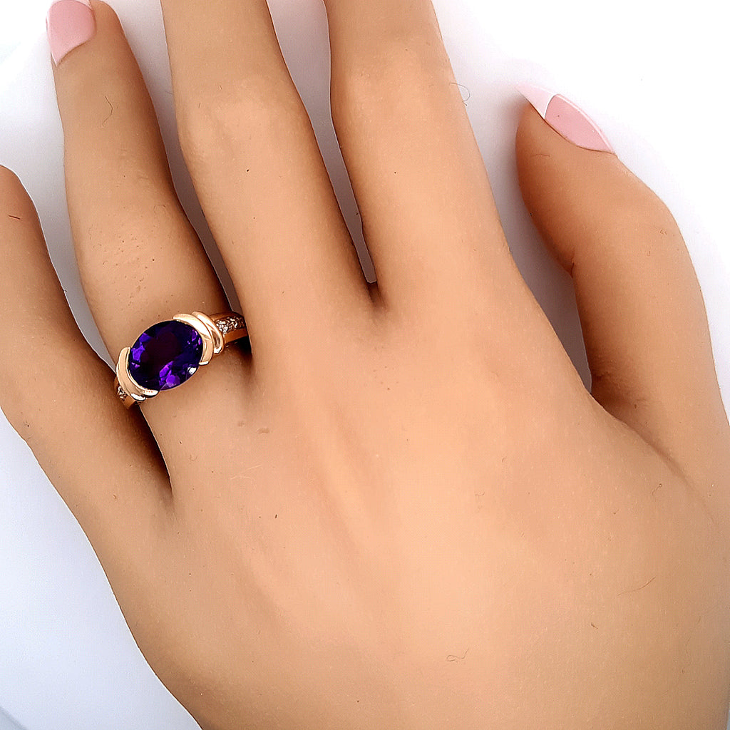 Amethyst & Diamond Yellow Gold Dress Ring