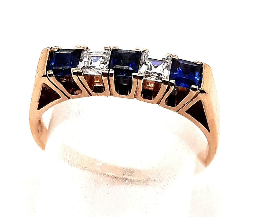 Sapphire and Cubic Zirconia Yellow Gold Ring